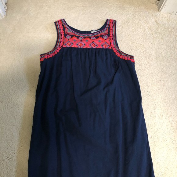 C&C California Embroidered Navy Blue Sleeveless Cotton Shift Dress - Picture 1 of 3